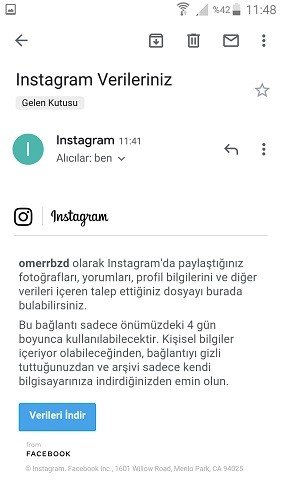 instagram mail veri indirme linki