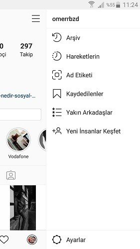 instagram men&uuml; ayarlar