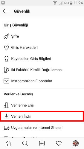 instagram verileri indir